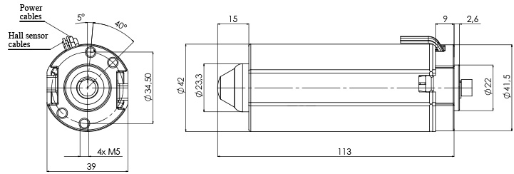 Disegno tecnico M-42-P-H Motore elettrico CC Diametro 42 - Elvi