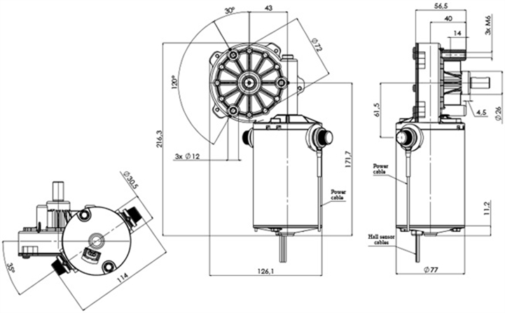 Technical drawing GML-77-43-Z2-X-H Gear motor CC Diameter 77 Pitch 43-Elvi