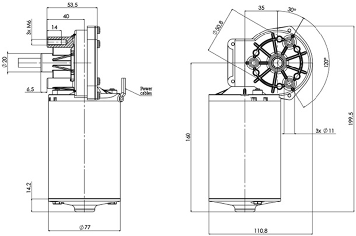 Disegno tecnico GMR-77-35-Z1 Motoriduttore CC diametro 77 interasse 35 -Elvi