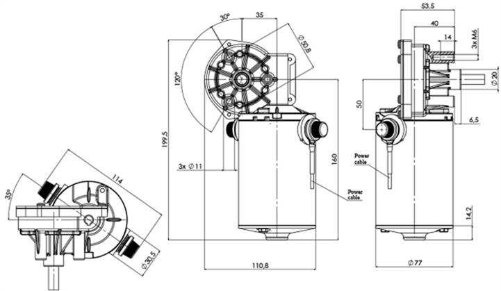 Disegno tecnico GML-77-35-Z2-X Motoriduttore CC diametro 77 interasse 35 -Elvi