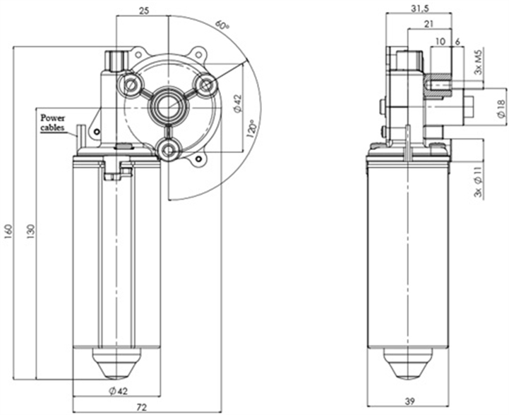 Disegno tecnico GMR-42-P-25-Z3 Motoriduttori CC diametro 42 interasse 25 - Elvi