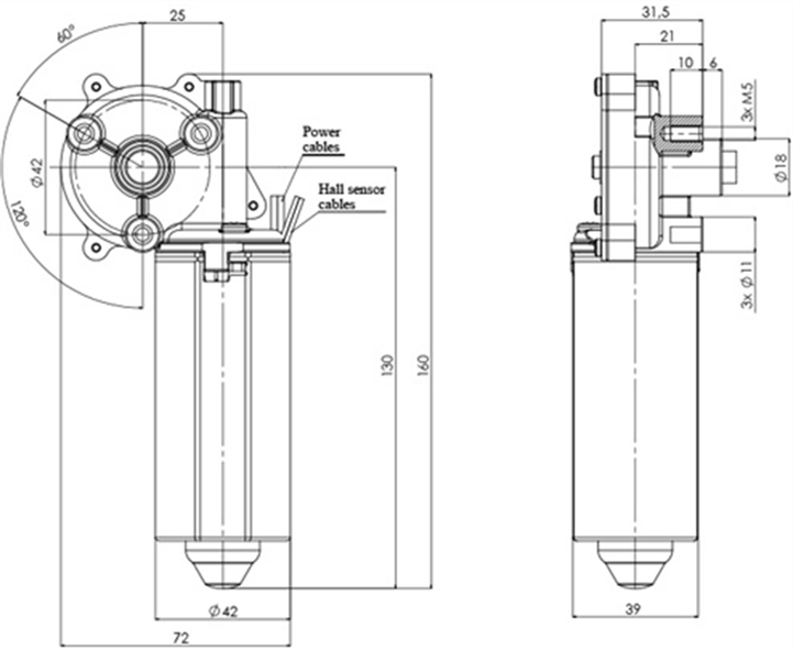 Disegno tecnico GML-42-P-25-Z3-H Motoriduttori CC diametro 42 interasse 25 - Elvi