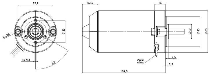 Disegno tecnico M-63-P Motore elettrico CC Diametro 63 -Elvi