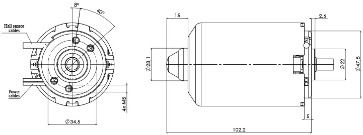 Disegno tecnico M-59-H Motore elettrico CC Diametro 59 - Elvi