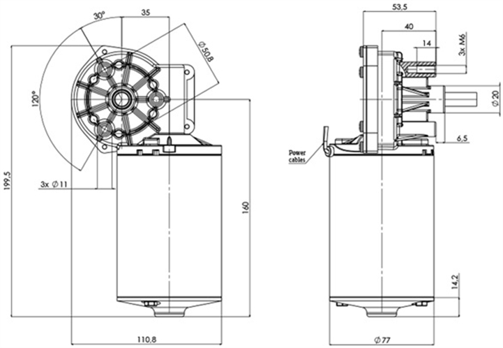 Technical drawing GML-77-35-Z1 Gear motor CC Diameter 77 Pitch 35-Elvi