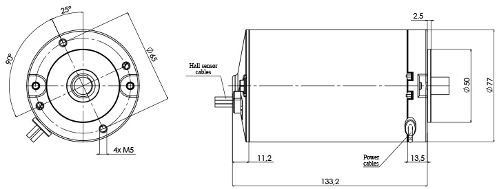 Disegno tecnico M-77-H Motore elettrico CC Diametro 77- Elvi