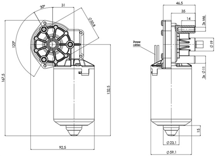 Technical drawing GML-59-31-Z2 Gear motor CC Diameter 59 Pitch 31-Elvi