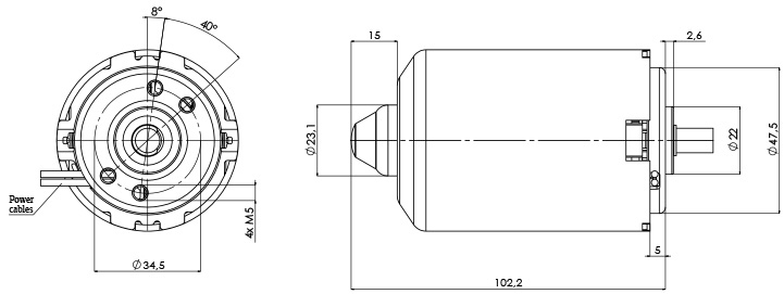 Disegno tecnico M-59 Motore elettrico CC Diametro 59 - Elvi