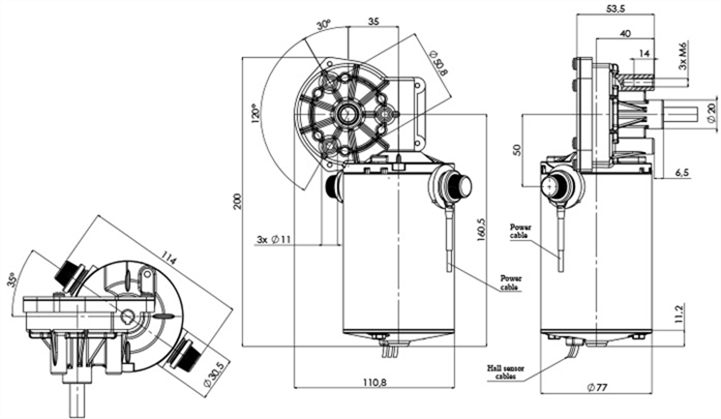 Disegno tecnico GML-77-35-Z1-X-H Motoriduttore CC diametro 77 interasse 35 -Elvi