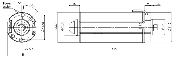 Disegno tecnico M-42-P Motore elettrico CC Diametro 42 - Elvi