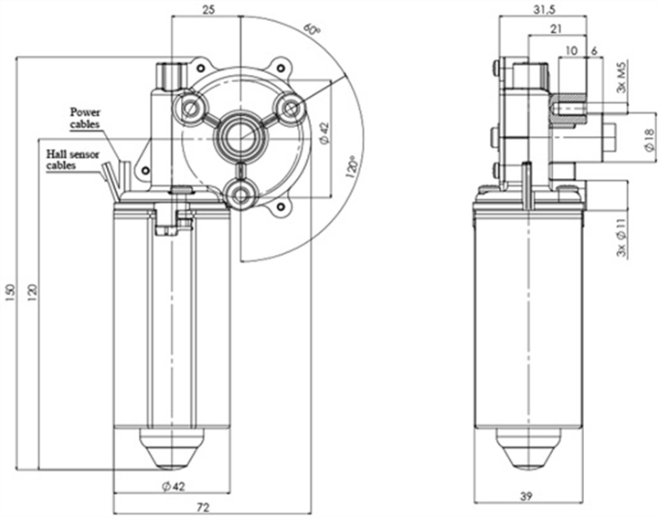 Disegno tecnico GMR-42-25-Z3-H Motoriduttori CC diametro 42 interasse 25 - Elvi