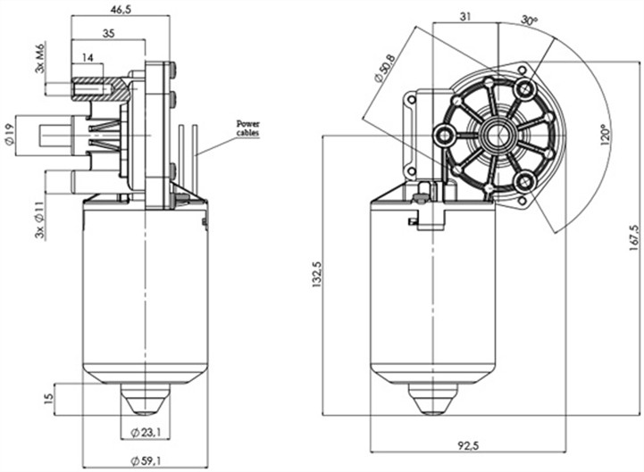 Disegno tecnico GMR-59-31-Z4 Motoriduttori CC diametro 59 interasse 31 - Elvi