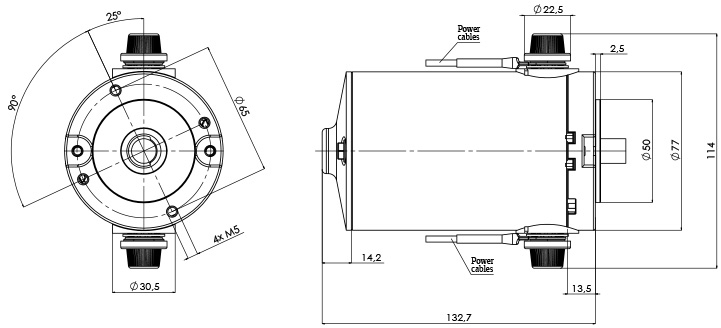Disegno tecnico M-77-X Motore elettrico CC Diametro 77- Elvi
