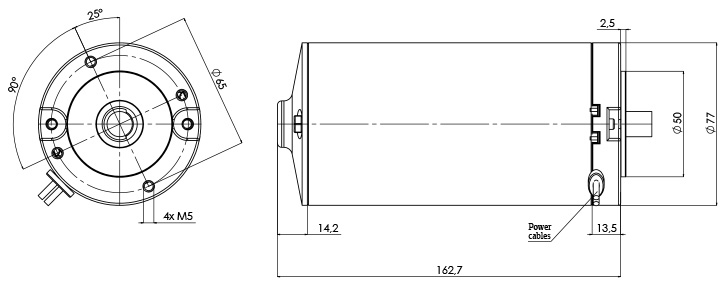 Disegno tecnico M-77-P Motore elettrico CC Diametro 77- Elvi