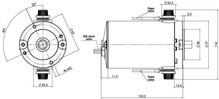 Technische Zeichnung M-77-X-H Elektromotor DC Durchmesser 77- Elvi