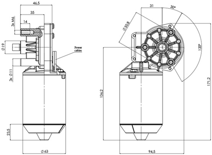 Disegno tecnico GMR-63-31-Z1 Motoriduttori CC diametro 63 interasse 31 - Elvi