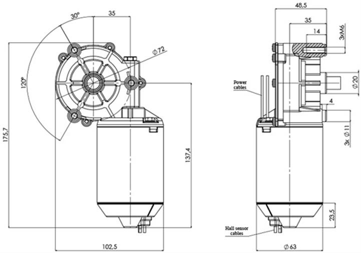 Disegno tecnico GMR-63-31-Z4-H Motoriduttori CC diametro 63 interasse 31 - Elvi
