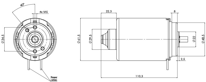 Disegno tecnico M-61,5 Motore elettrico CC Diametro 61,5 -Elvi