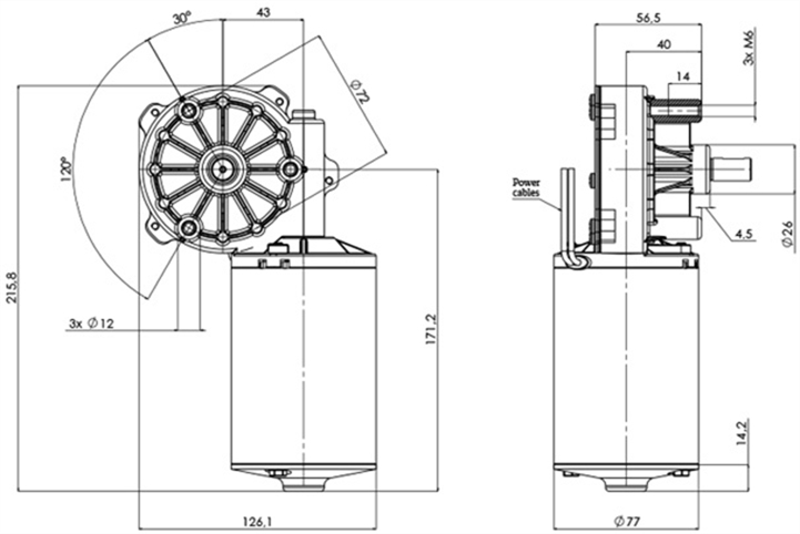 Disegno tecnico GML-77-43-Z3 Motoriduttori CC diametro 77 - Interasse 43 - Elvi
